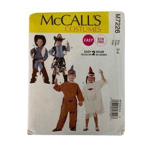 McCalls M7226 Childs Costume Sewing Pattern Cowboy Native American Size 3-4 2015